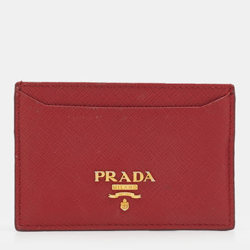 Prada Red Saffiano Lux Leather Card Holder