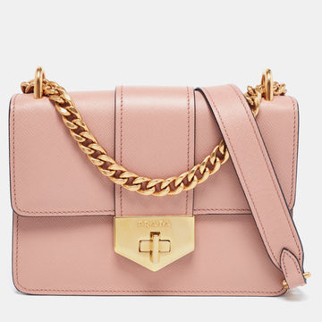 Prada Pink Leather Flap Chain Shoulder Bag