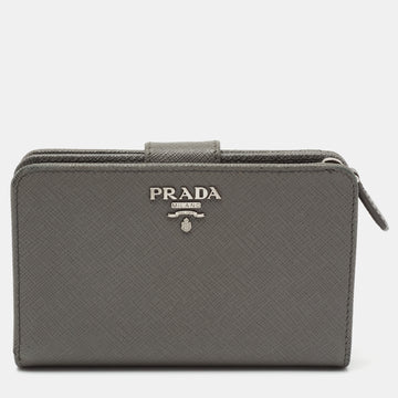 Prada Grey Saffiano Metal Leather French Wallet