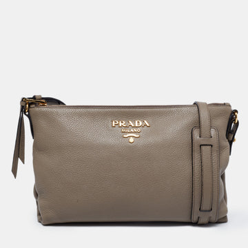 Prada Grey Vitello Daino Leather Crossbody Bag