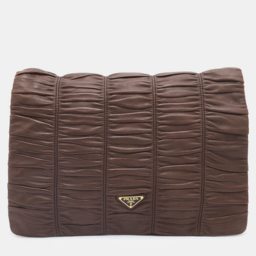 Prada Brown Nappa Gaufre Leather Clutch