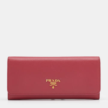 Prada Pink Saffiano Lux Leather Flap Continental Wallet