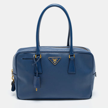 Prada Blue Saffiano Lux Leather Medium Bauletto Satchel