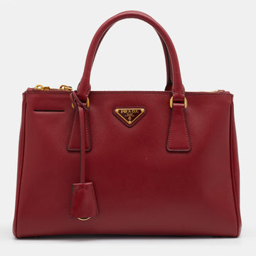 Prada Red Saffiano Leather Small Double Zip Tote