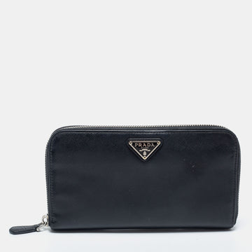 Prada Black Saffiano Leather Zip Around Wallet