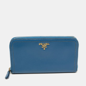 Prada Blue Leather Zip Around Wallet