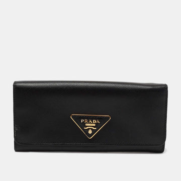 Prada Black Saffiano Triangle Logo Continental Flap Wallet