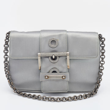 Prada Grey Satin Buckle Chain Bag