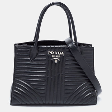 Prada Black Quilted Leather Diagramme Tote Bag