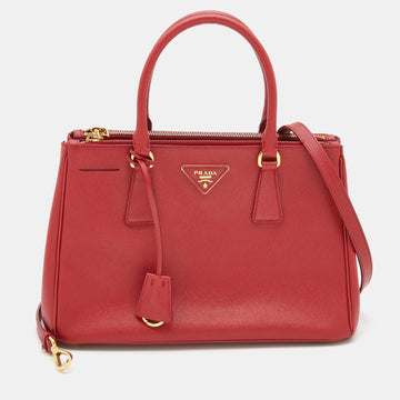 Prada Red Saffiano Leather Small Double Zip Tote