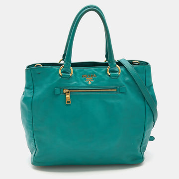 Prada Turquoise Blue Vitello Diano Leather Shopper Tote