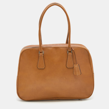 Prada Light Brown Leather Boston Bag