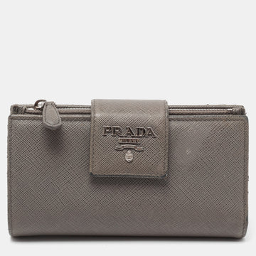 Prada Grey Saffiano Leather Flap Continental Wallet