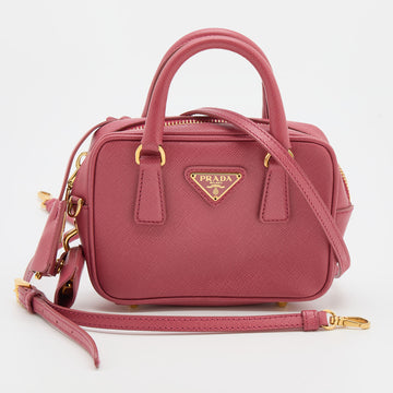 Prada Pink Saffiano Lux Leather Mini Bauletto Bag