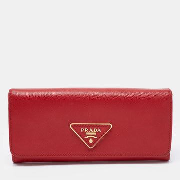 Prada Red Saffiano Lux Leather Logo Flap Continental Wallet