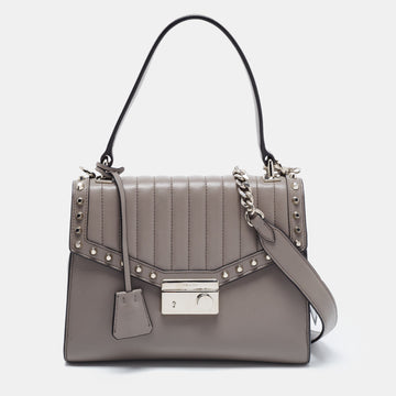Prada Grey Studded Leather Sound Top Handle Bag