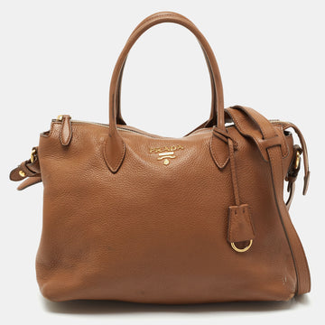 Prada Brown Vitello Daino Leather Top Zip Tote