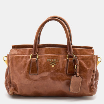 Prada Brown Vitello Shine Leather Tote