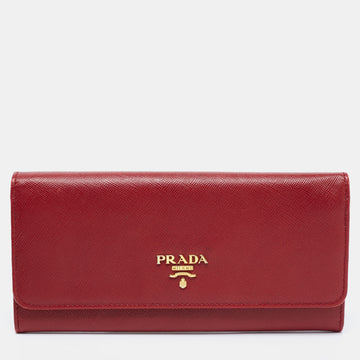 Prada Burgundy/Gold Saffiano Metal Leather Flap Continental Wallet