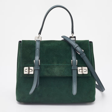 Prada Green Suede Top Handle Bag