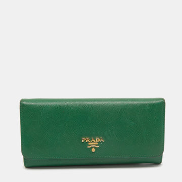 Prada Green Saffiano Lux Leather Logo Flap Continental Wallet