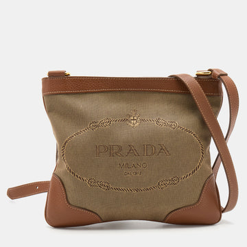 Prada Brown Canvas And Leather Canapa Logo Shoulder Bag