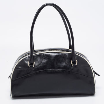 Prada Black/White Leather Bowler Bag