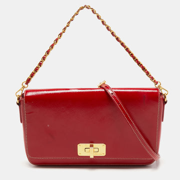 Prada Red Patent Leather Flap Crossbody Bag