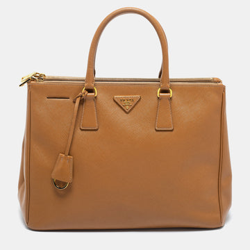 Prada Brown Saffiano Lux Leather Medium Galleria Double Zip Tote