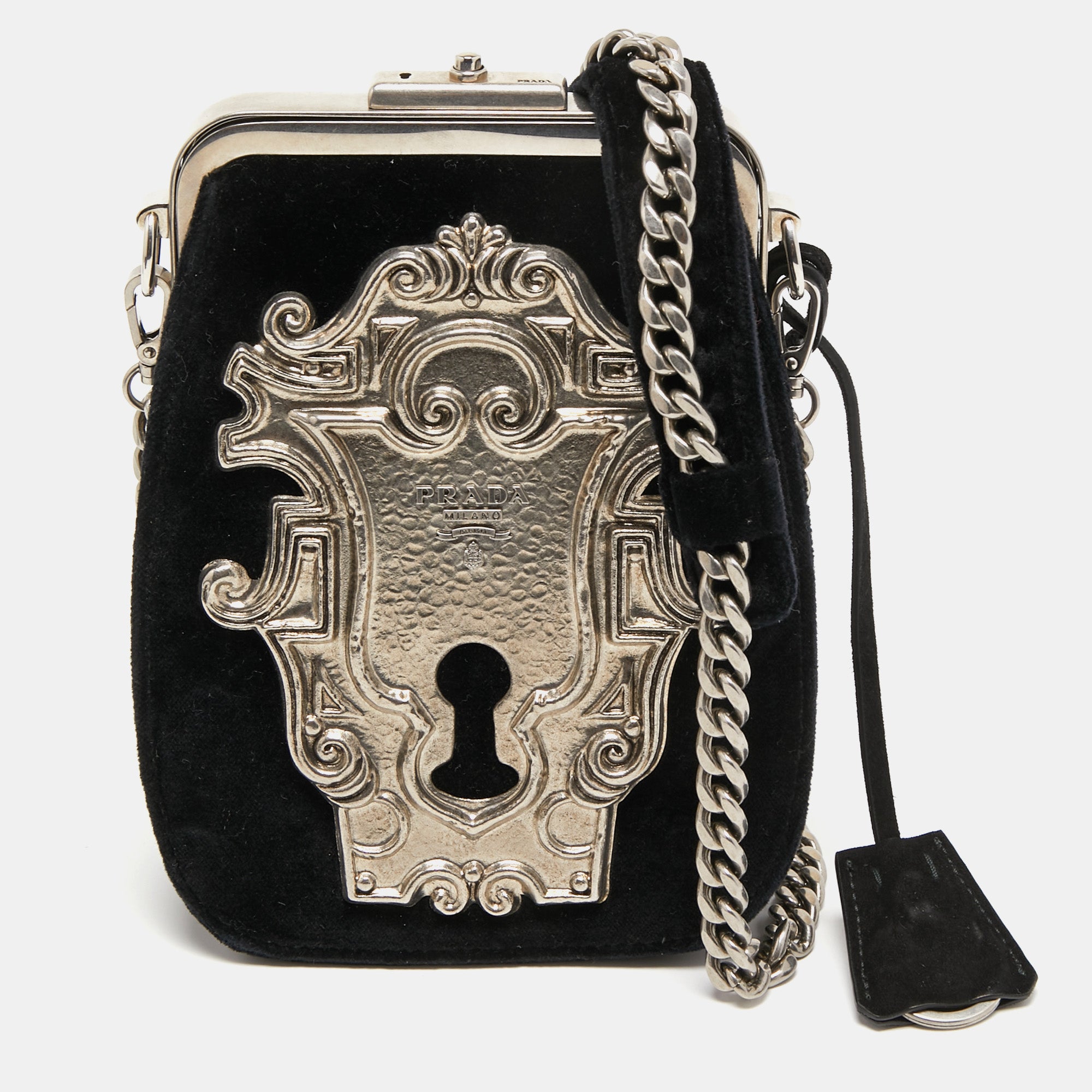 Prada Black Velvet Catwalk Lock Purse Chain Bag