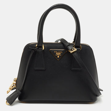 Prada Black Saffiano Patent Leather Small Promenade Satchel