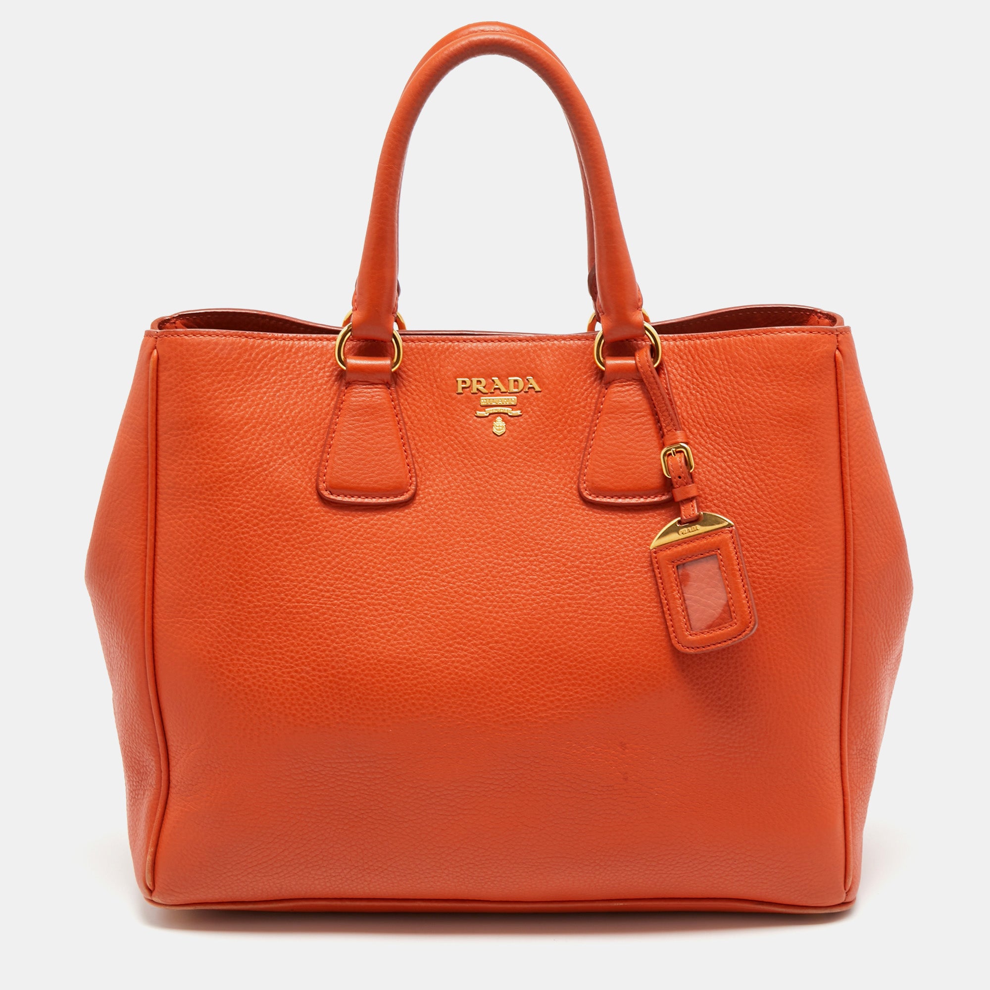 Prada Orange Vitello Daino Leather Large Open Tote