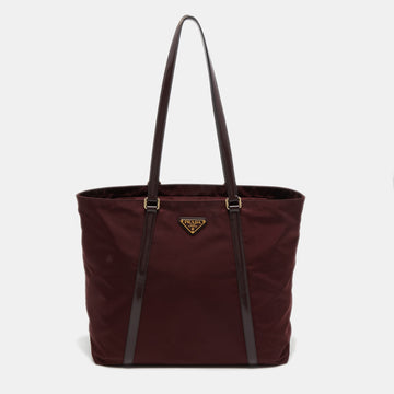 Prada Burgundy/Black Leather and Nylon Tessuto Tote