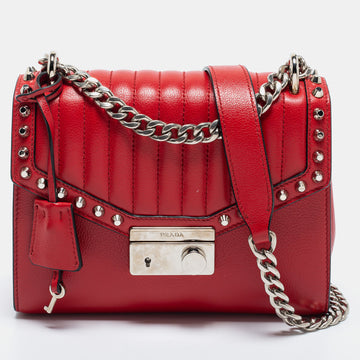 Prada Red Studded Vitello Daino Leather Flap Crossbody Bag