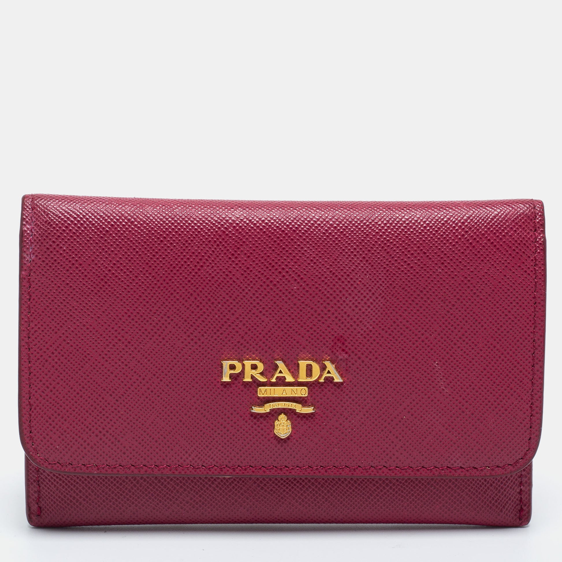 Prada Dark Pink Saffiano Leather Compact Wallet Prada