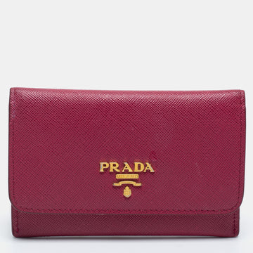 Prada Dark Pink Saffiano Lux Leather Compact Wallet