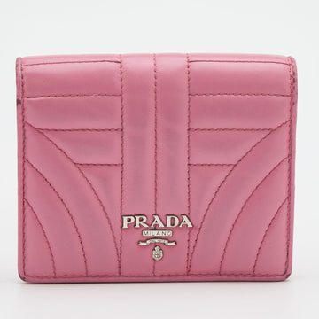 PRADA Pink Quilted Leather Logo Embellished Bifold Wallet