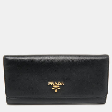 Prada Black Saffiano Leather Continental Wallet