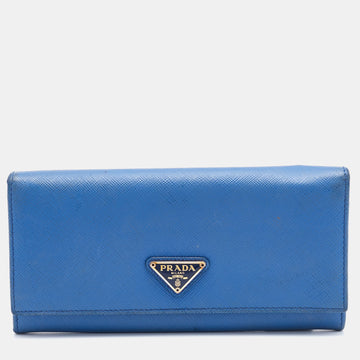 PRADA Blue Saffiano Leather Move Flap Continental Wallet