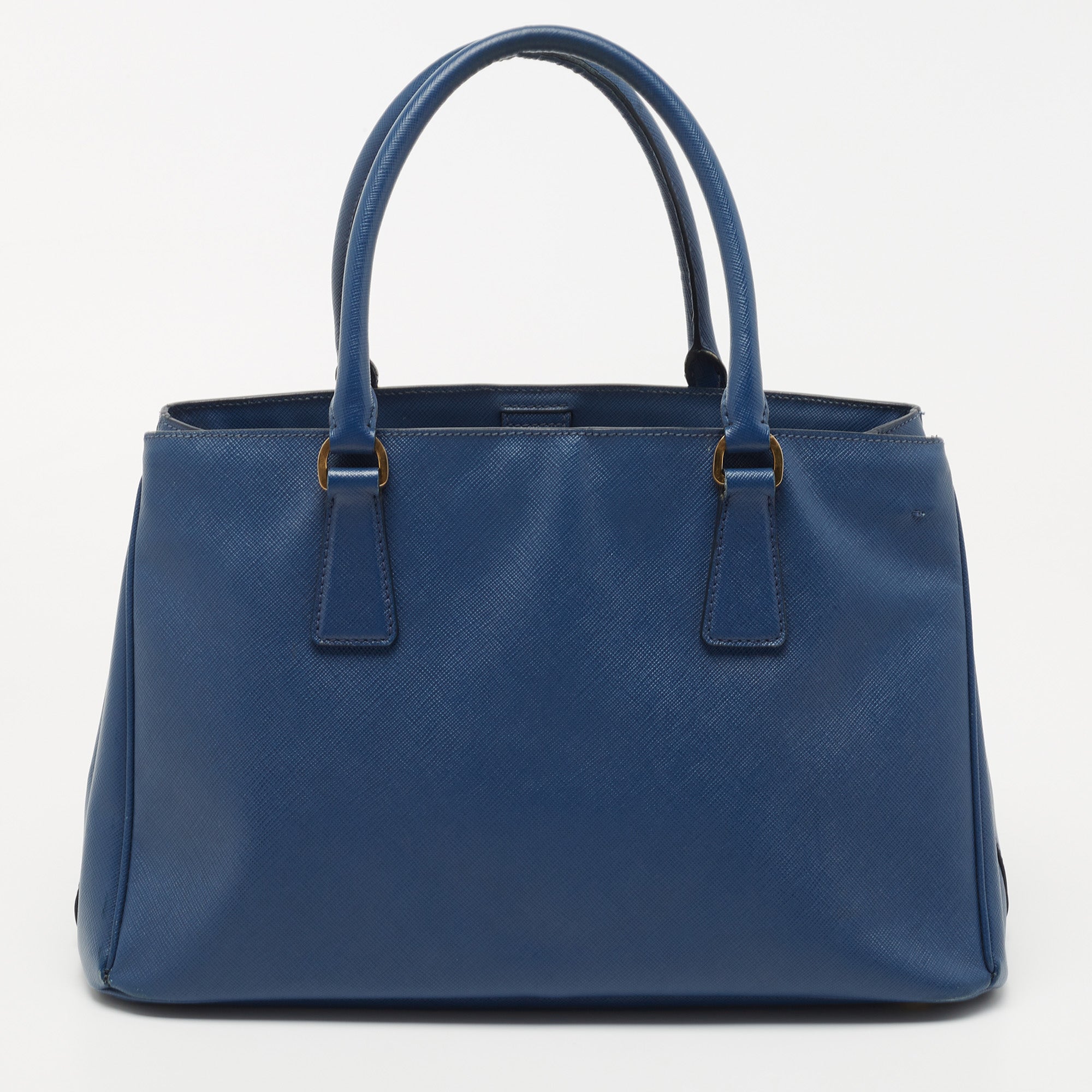 Prada Navy Blue Saffiano Lux Leather Small Middle Zip Tote