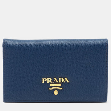 Prada Blue Saffiano Leather Bifold Card Case