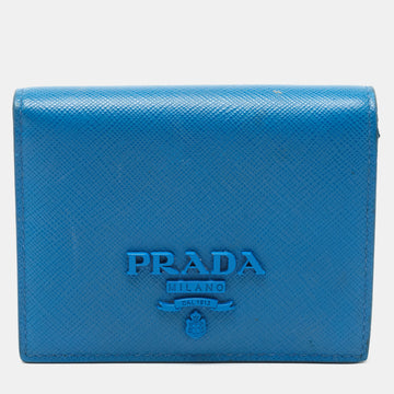 PRADA Blue Saffiano Leather Bifold Compact Wallet