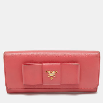 PRADA Pink Saffiano Leather Bow Continental Wallet