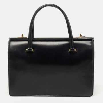 PRADA Black/White Leather Turn Lock Satchel