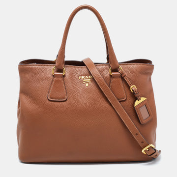 Prada Brown Vitello Daino Leather Middle Zip Tote