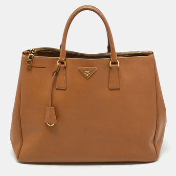 Prada Brown Saffiano Leather Large Double Zip Tote