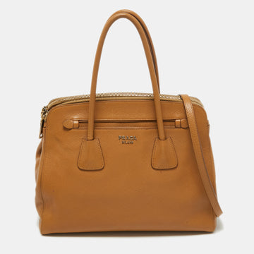 Prada Brown Leather Double Zip Top Handle Bag