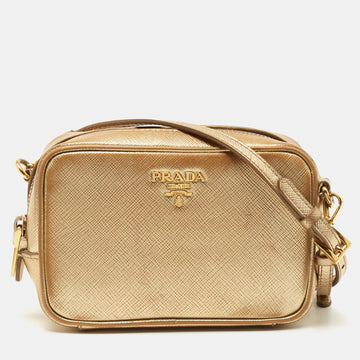 Prada Gold Saffiano Leather Camera Crossbody Bag