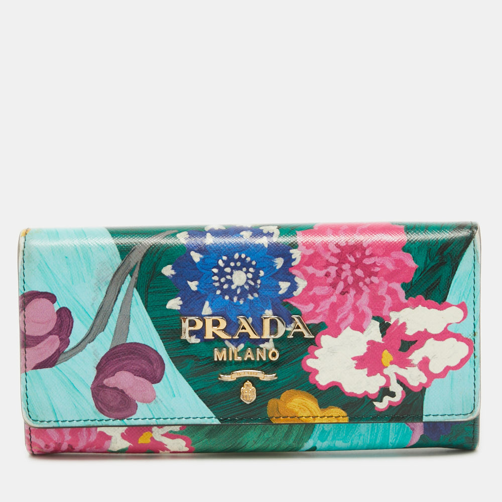 Prada Multicolor Printed Saffiano Leather Continental Flap Wallet