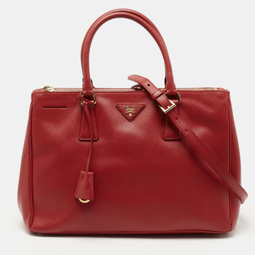 Prada Red Saffiano Leather Medium Double Zip Tote